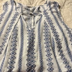 Blue and White Patterned Women's Top